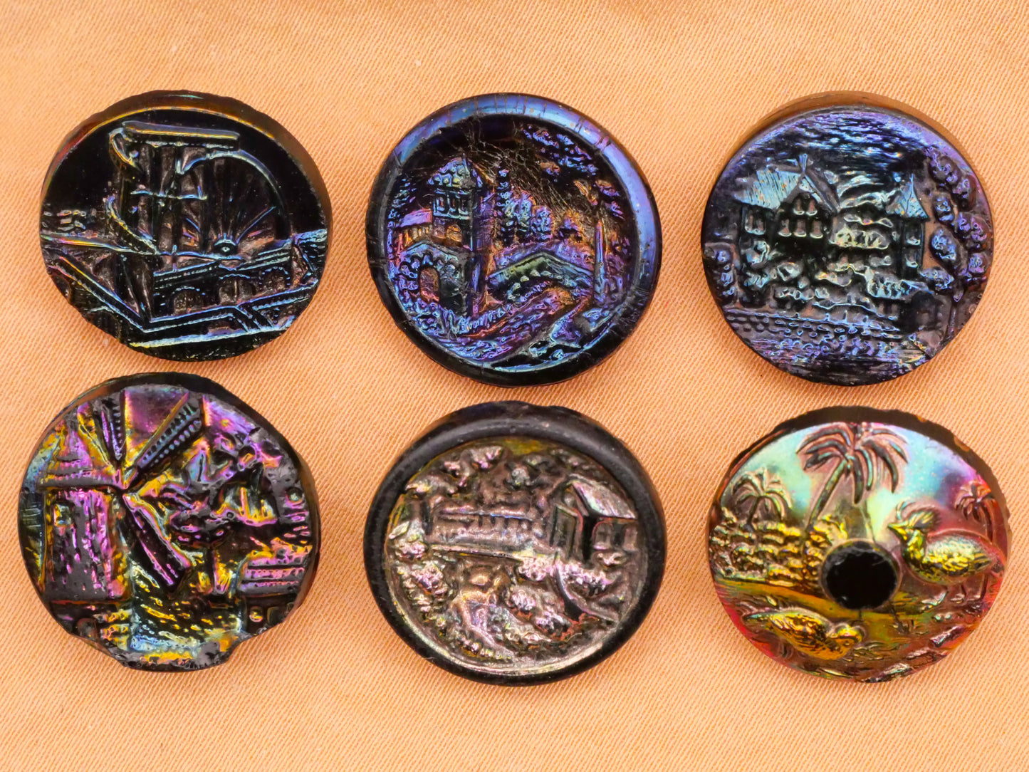 Landscape Rainbow Luster Black Glass Button Various 18-19mm