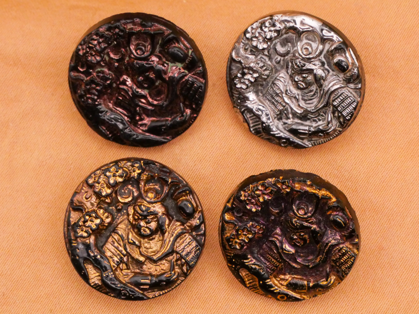 Samurai Warrior Luster Black Glass Button Various 18mm