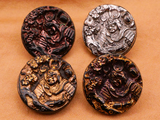 Samurai Warrior Luster Black Glass Button Various 18mm