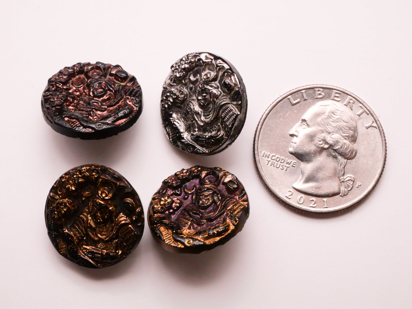 Samurai Warrior Luster Black Glass Button Various 18mm