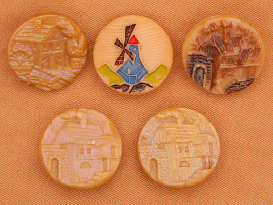 Landscape Scene Tan Cream Glass Button Various 18mm