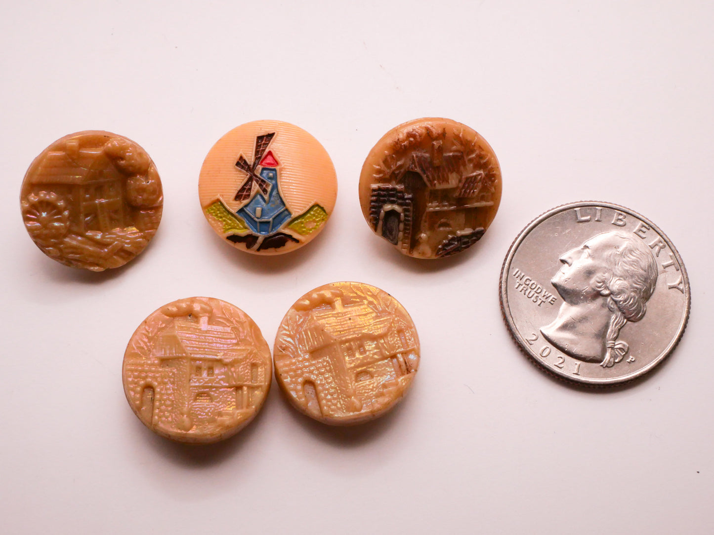 Landscape Scene Tan Cream Glass Button Various 18mm