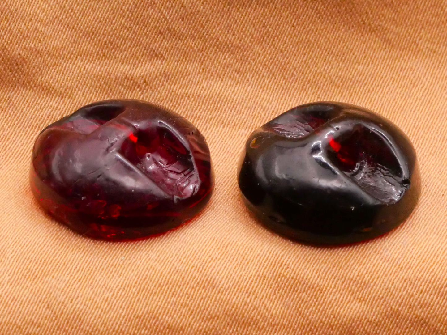 Asian Motif Person or Boat Cranberry Red Glass Button Various 16mm