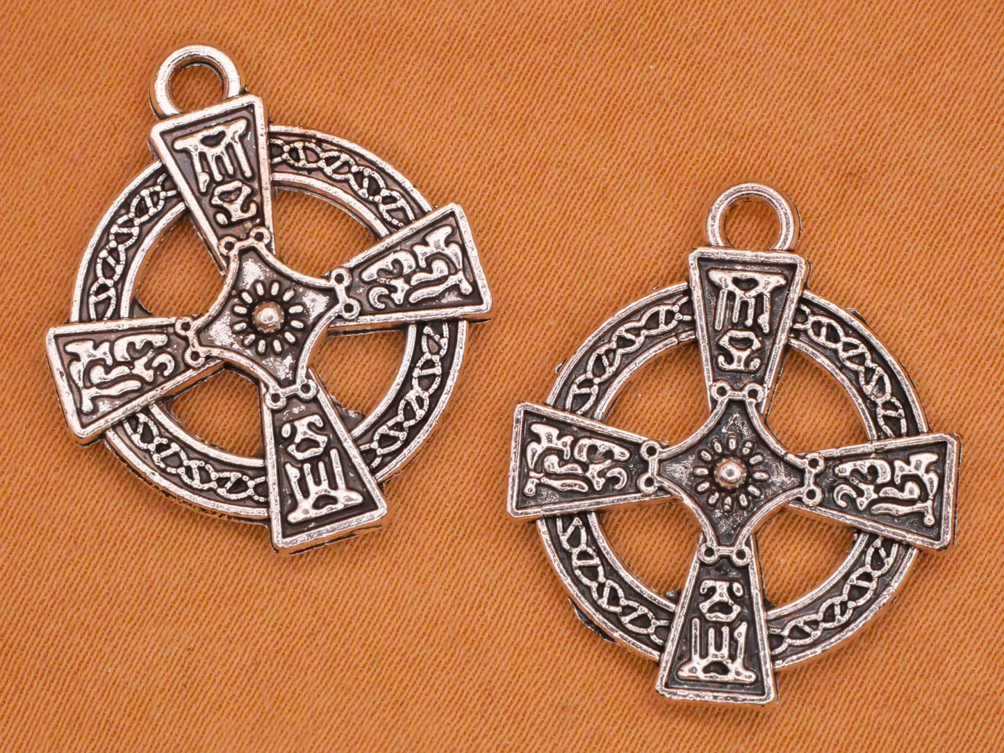 Cross Hieroglyphs Symbols Silver Metal Pair of Charms Embellishments 20x24mm