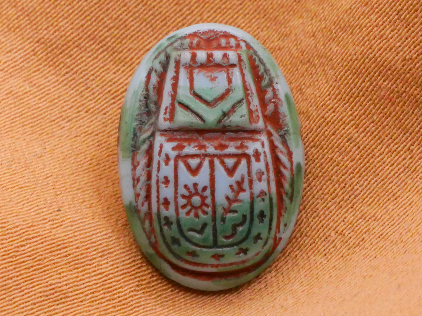 Scarab Beetle Insect Green Red Glass Button 12x17mm