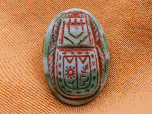 Scarab Beetle Insect Green Red Glass Button 12x17mm