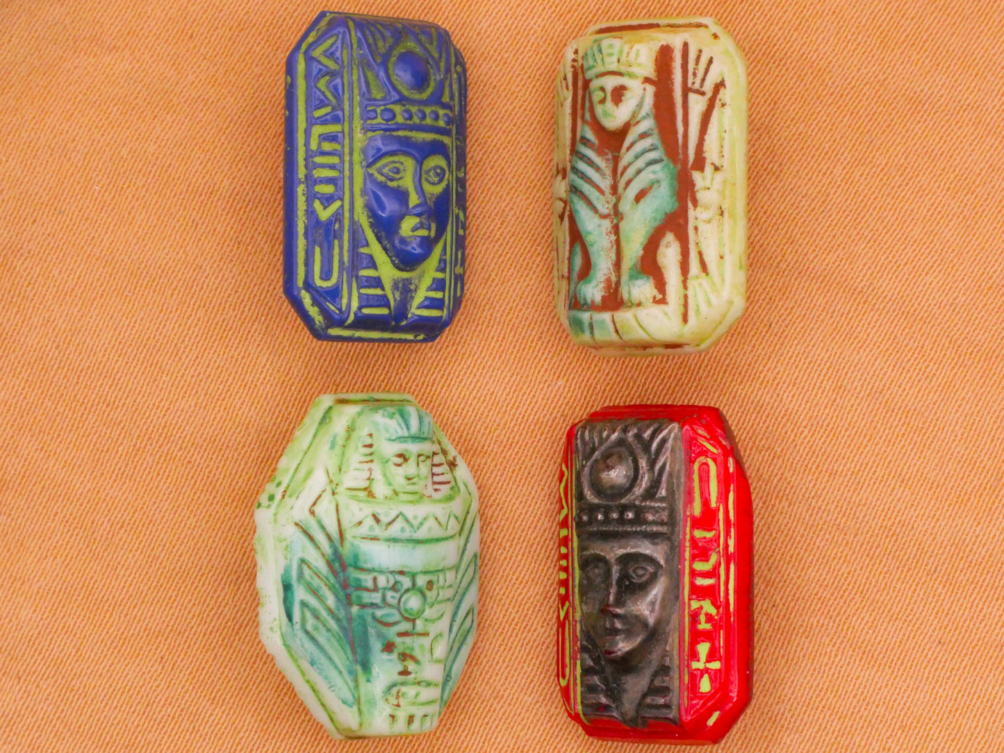 Pharaoh Egypt Faces Carved Look Glass Button Various 12-19mm