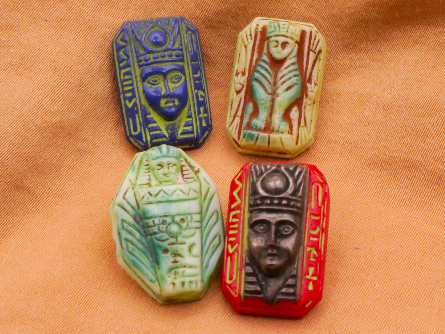 Pharaoh Egypt Faces Carved Look Glass Button Various 12-19mm