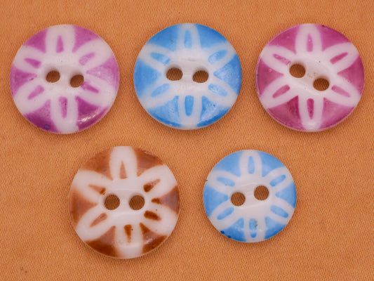 Flower Stencil China Glass Antique Button Various 14-17mm