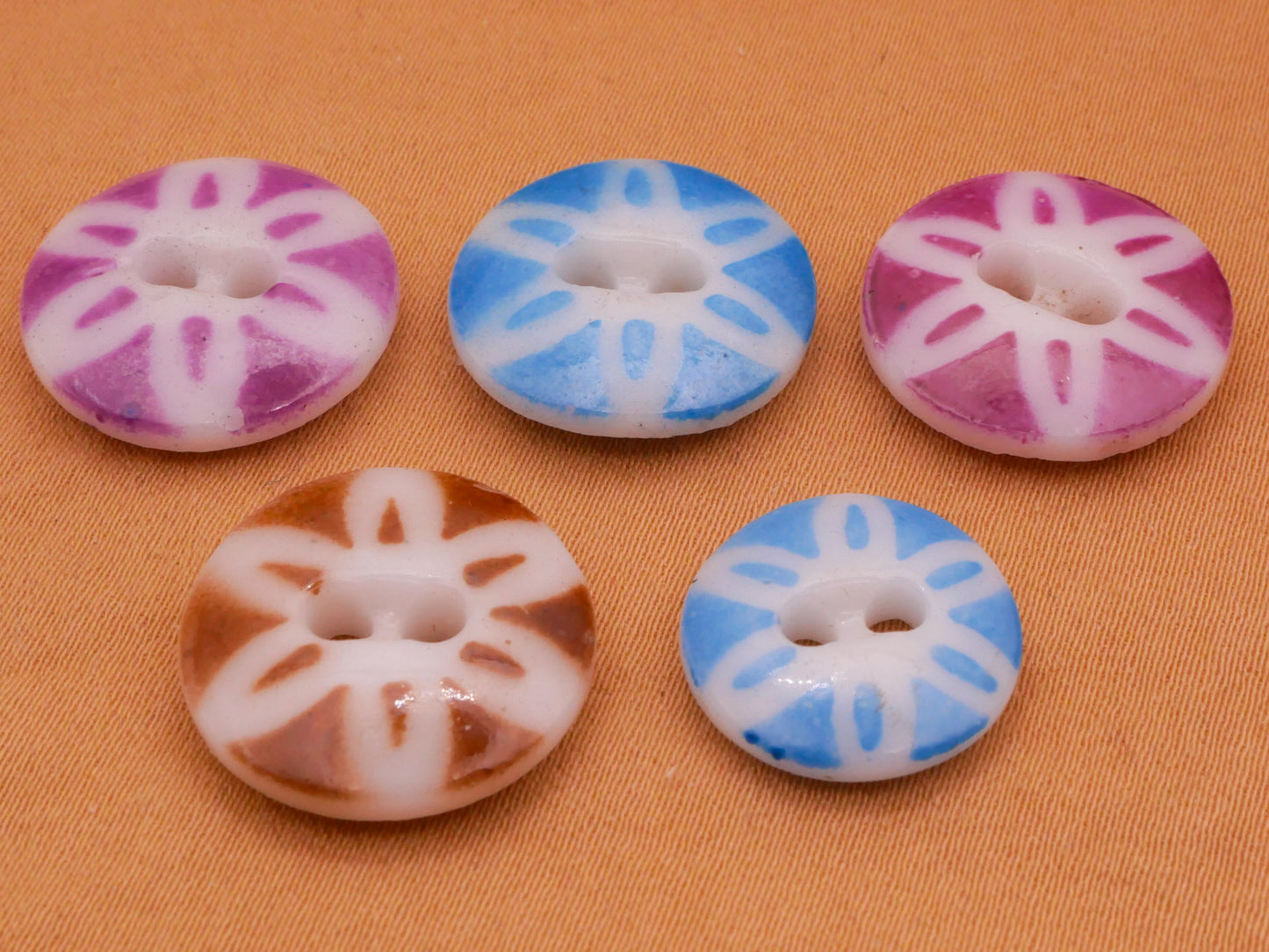 Flower Stencil China Glass Antique Button Various 14-17mm
