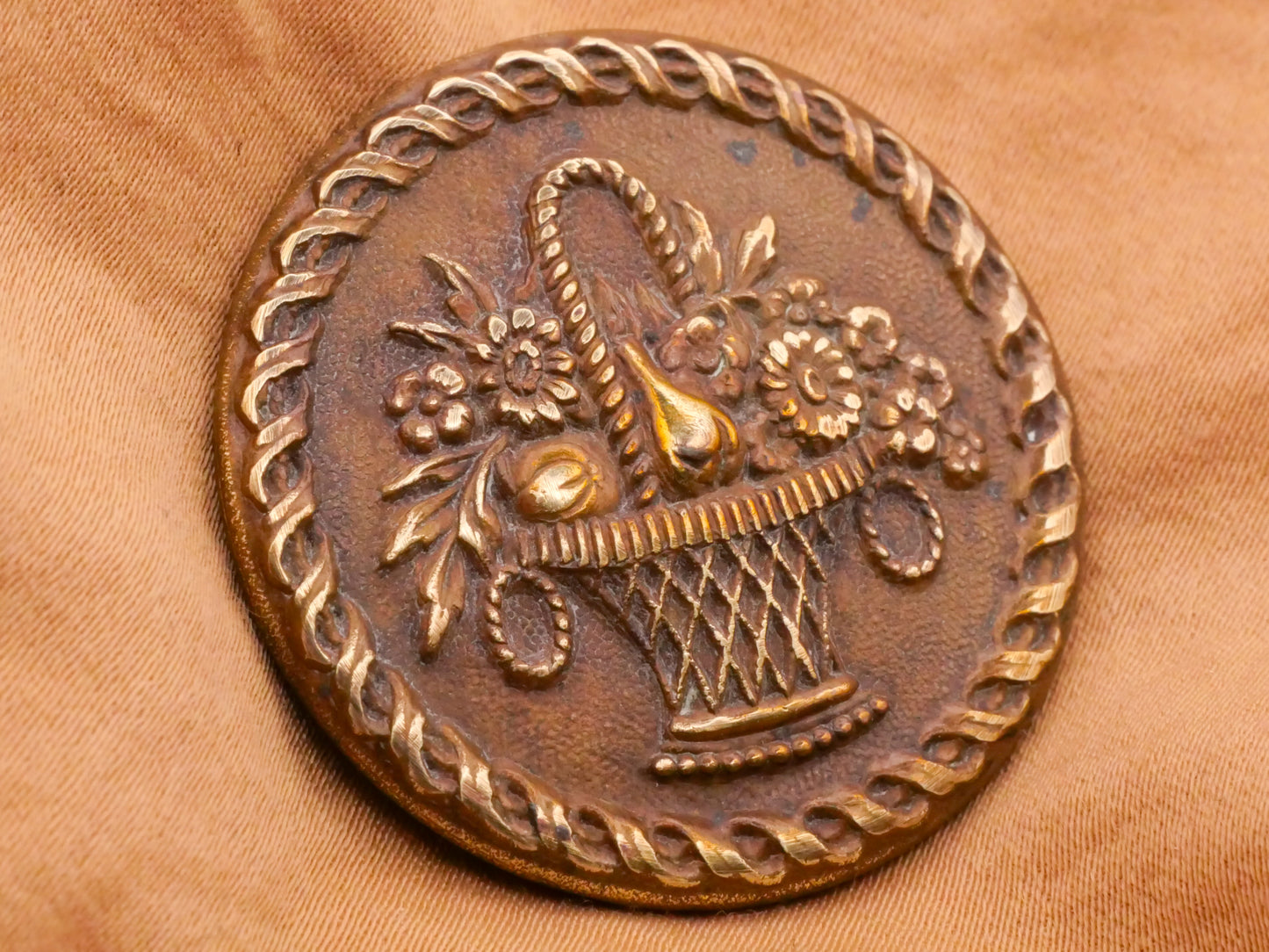 Basket Fruit Flowers Victorian Brass Large Button 34mm