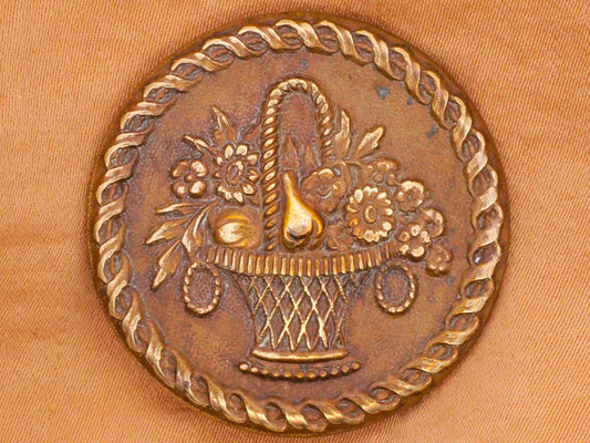 Basket Fruit Flowers Victorian Brass Large Button 34mm
