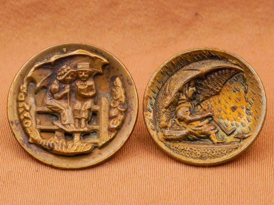 Parasol Umbrella Children People Scene Victorian Picture Button Various 17-18mm