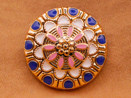 Flower Pink Blue Enamel Gold Metal Button 20mm