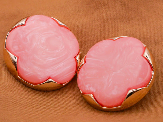 Pink Flower Pearlized Plastic Pair of Buttons 26mm