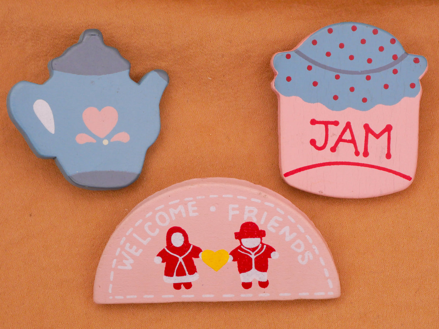 Folk Art Pastel Teapot Welcome or Jam Wood Button Various 26-51mm