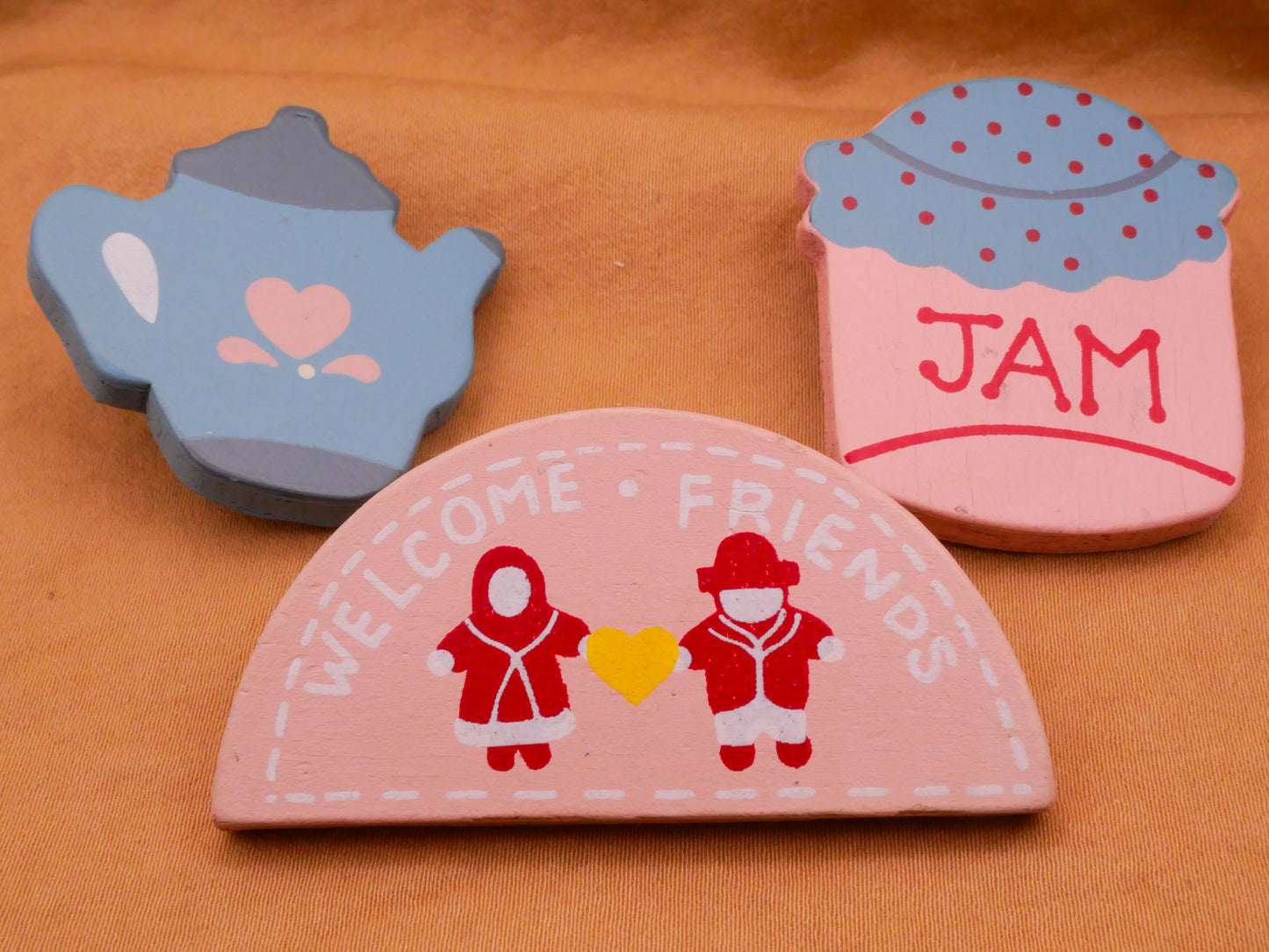 Folk Art Pastel Teapot Welcome or Jam Wood Button Various 26-51mm