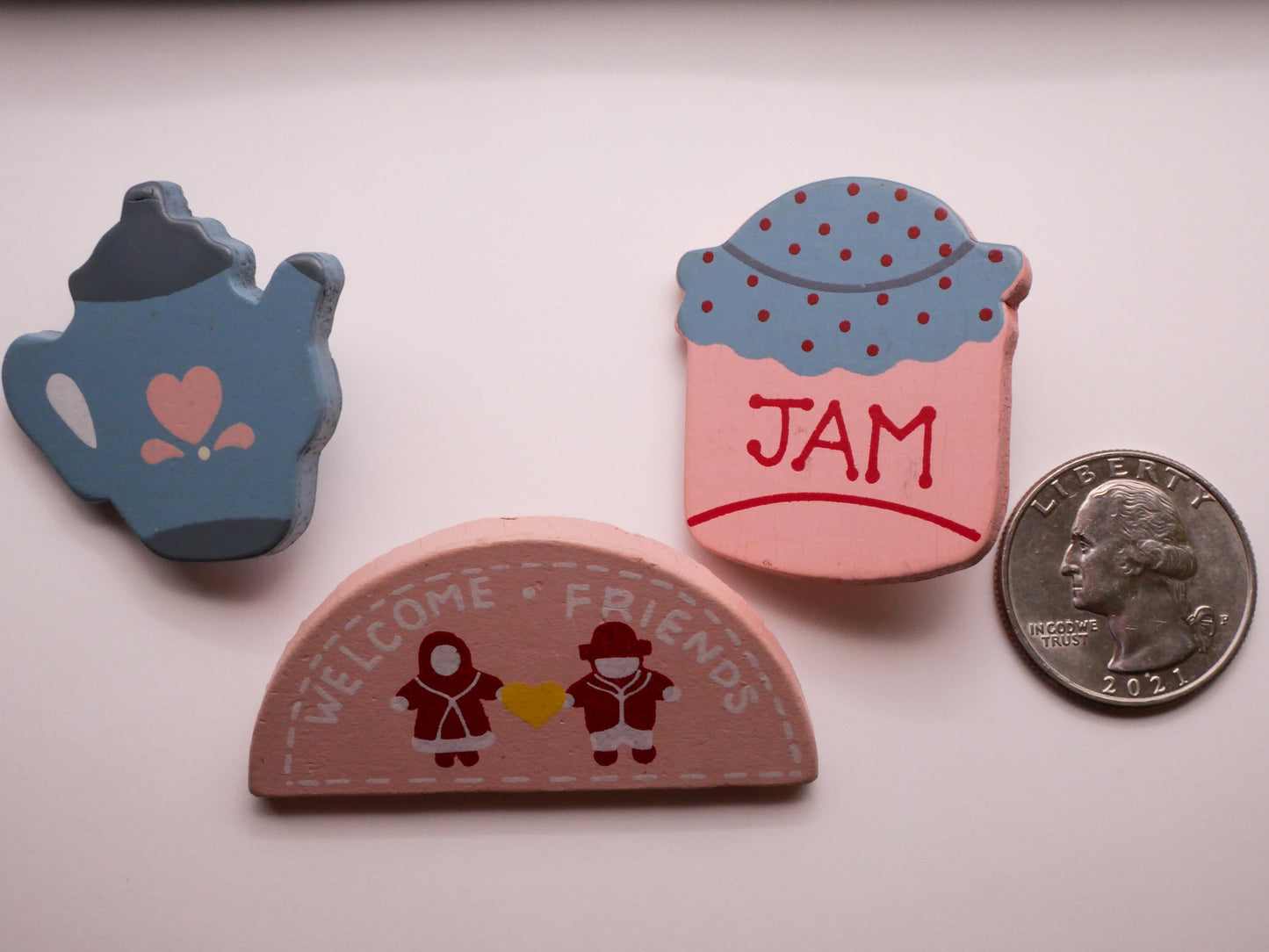 Folk Art Pastel Teapot Welcome or Jam Wood Button Various 26-51mm