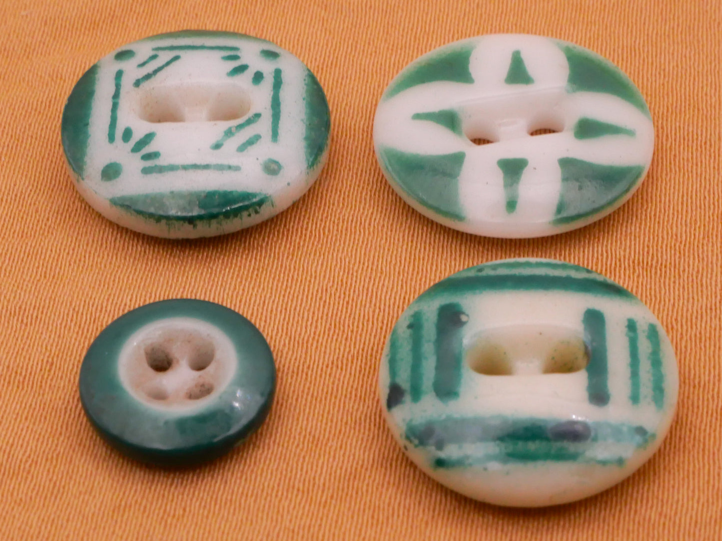Emerald Green China Stencil Glass Button Various 11-17mm