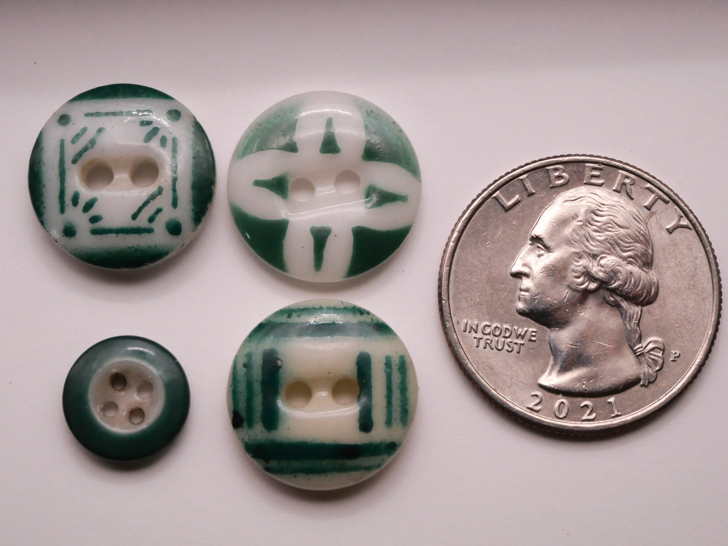 Emerald Green China Stencil Glass Button Various 11-17mm