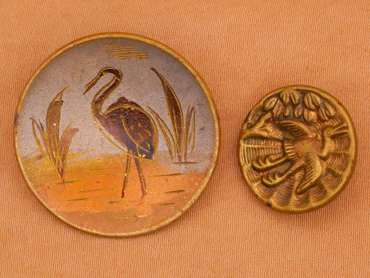 Crane Bird Victorian Brass Metal Button Various 17-26mm