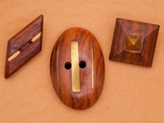 Wood Brass Metal Combo Vintage Button Various 13-38mm