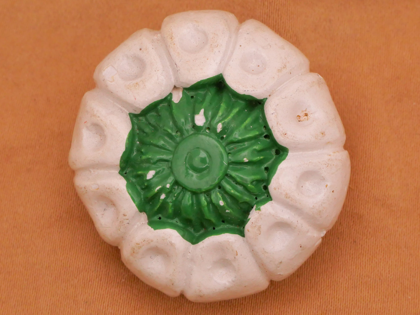 Flower Bud Pod Green White Plaster of Paris Large Button 33mm
