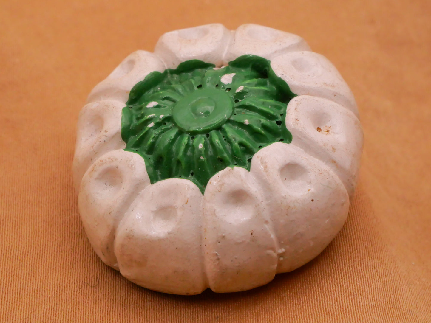 Flower Bud Pod Green White Plaster of Paris Large Button 33mm