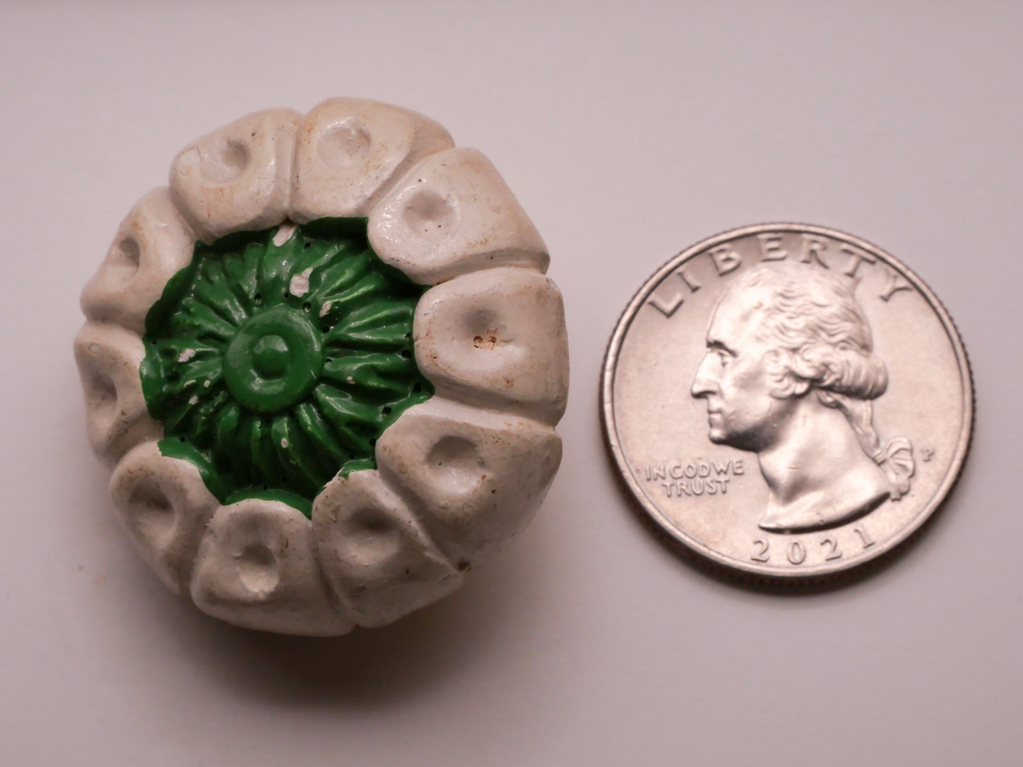 Flower Bud Pod Green White Plaster of Paris Large Button 33mm
