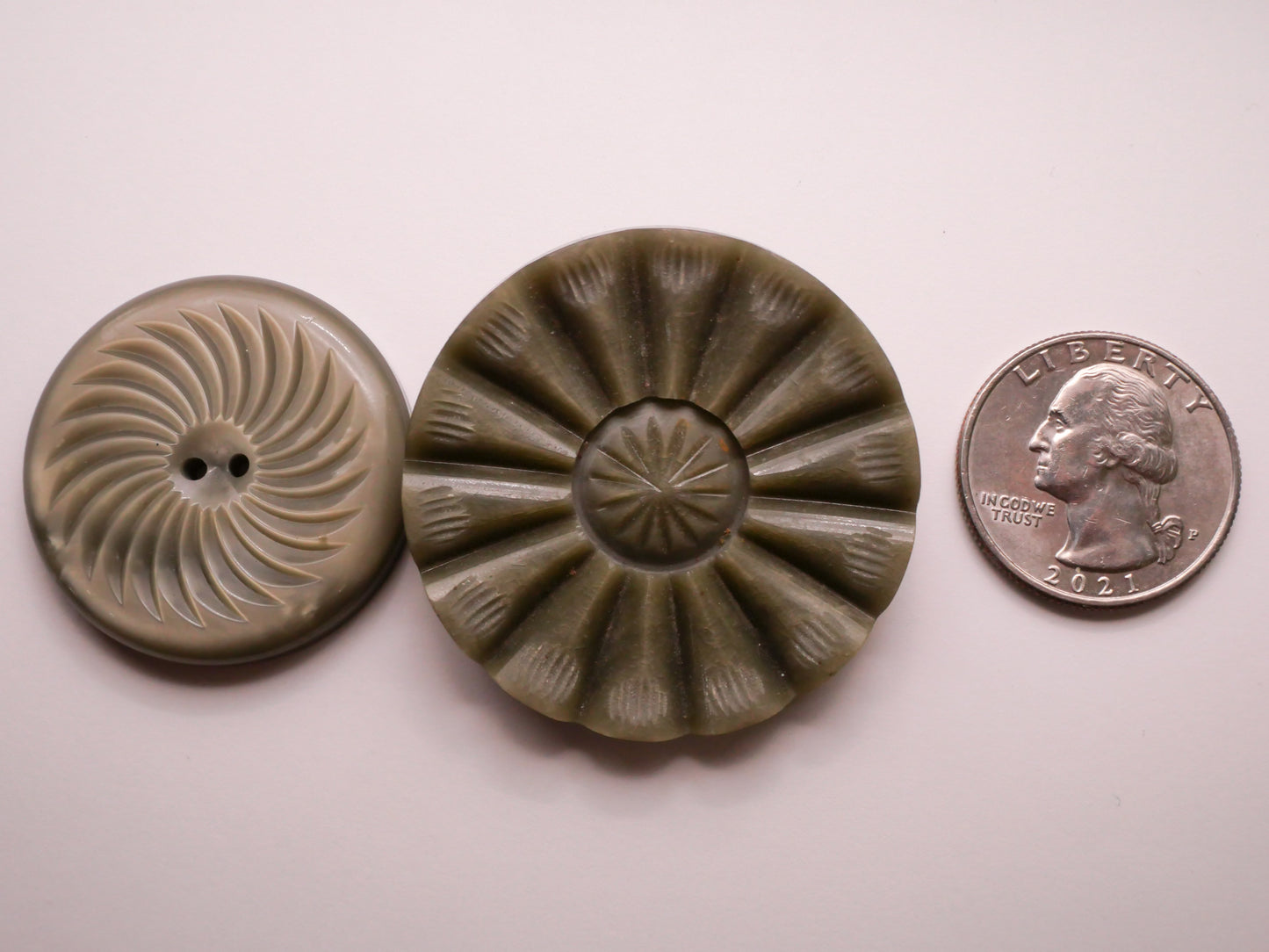 Greenish Grey Array Design Large Vintage Plastic Button Various 34-42mm