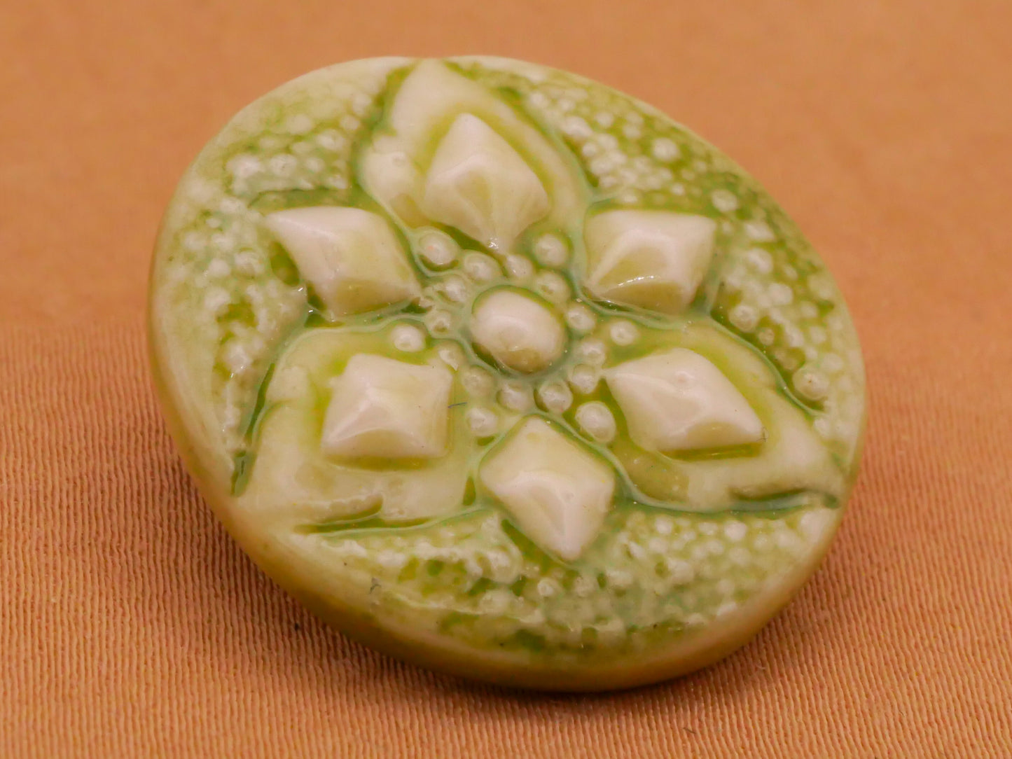 Triad Leaf Green Glaze Ceramic Button 26mm