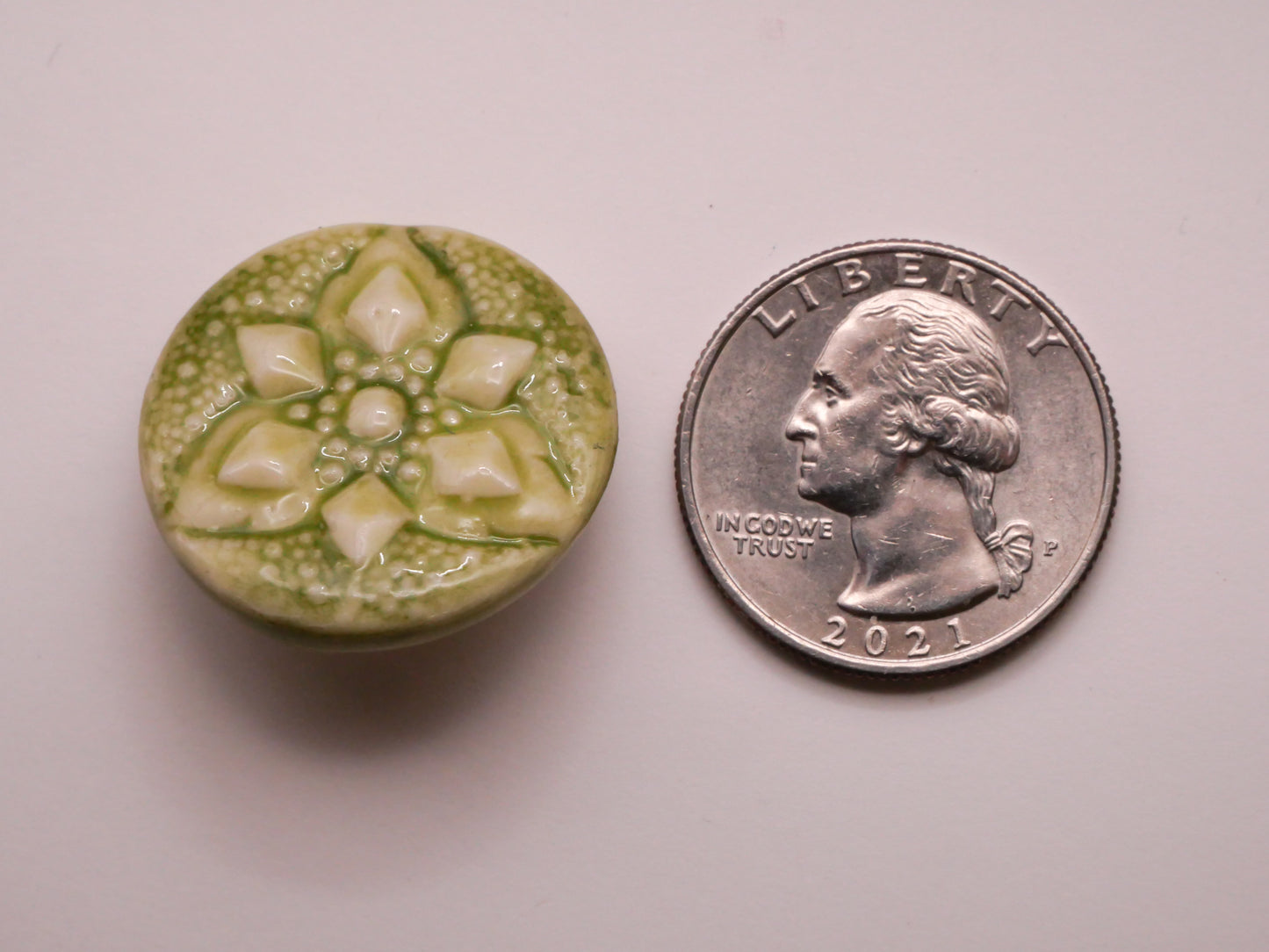 Triad Leaf Green Glaze Ceramic Button 26mm