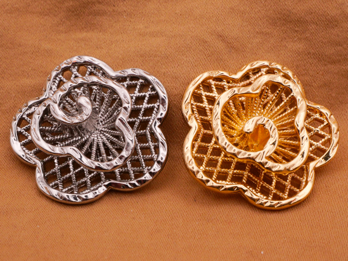 Flower Sculptural Mesh Look Metal Button Various 28mm