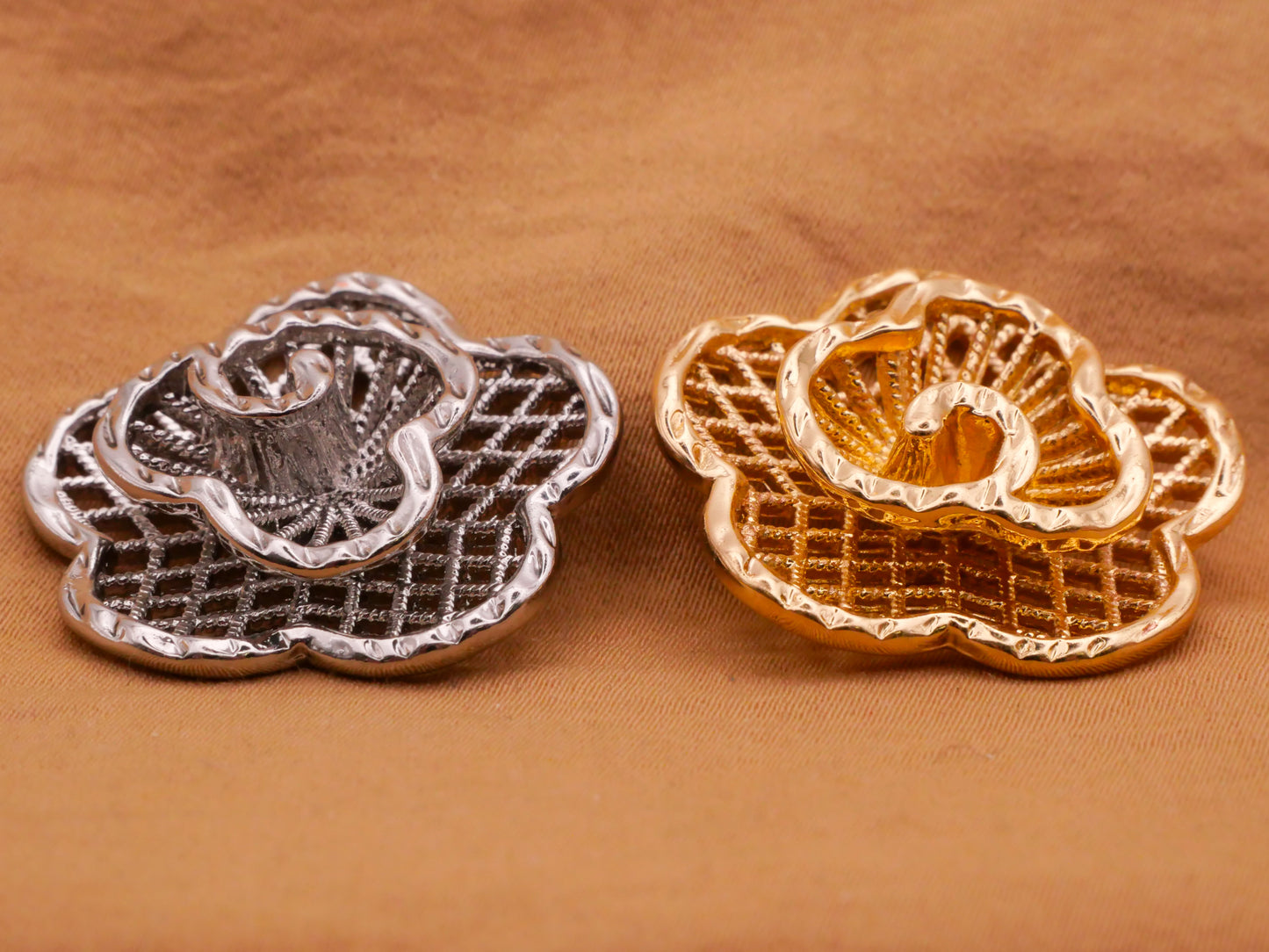Flower Sculptural Mesh Look Metal Button Various 28mm