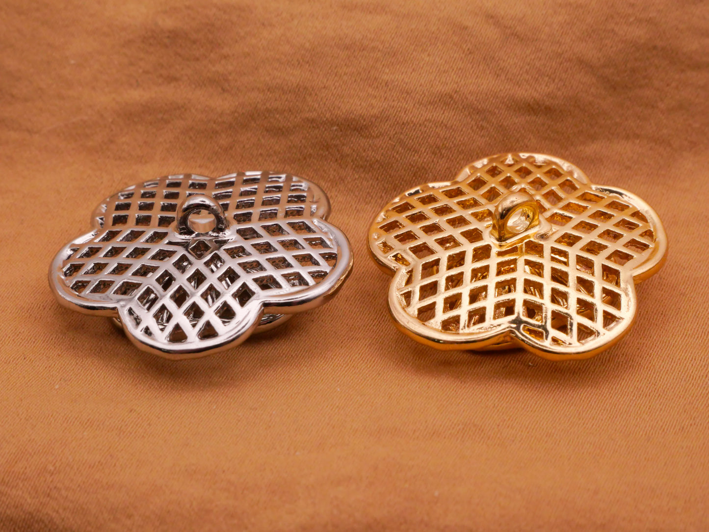 Flower Sculptural Mesh Look Metal Button Various 28mm