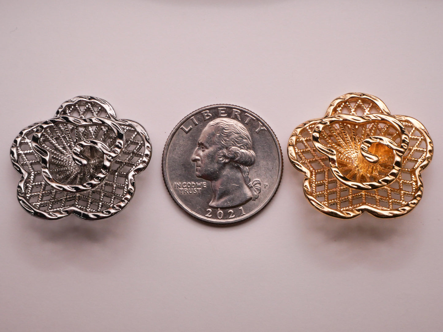 Flower Sculptural Mesh Look Metal Button Various 28mm