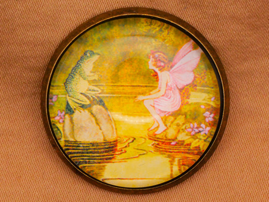 Fairy Frog Toad Illustration Glass Dome Bronze Metal Button 27mm