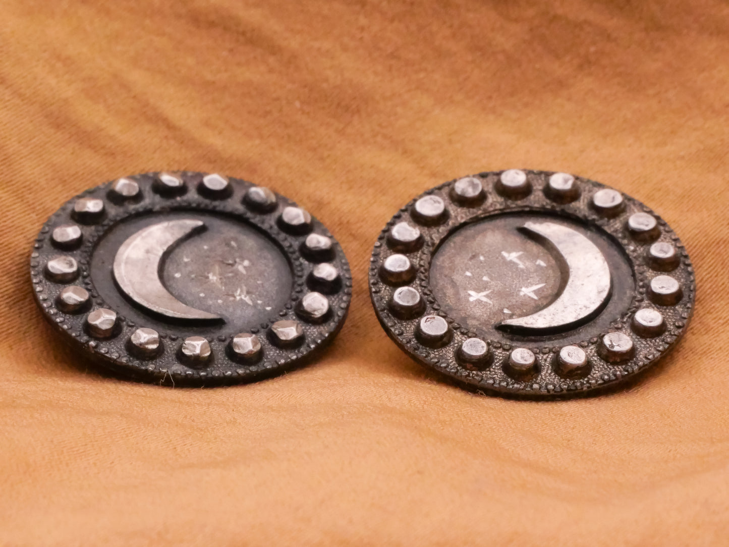 Crescent Moon Etched Stars Tinted Steel Metal Button Various 22mm