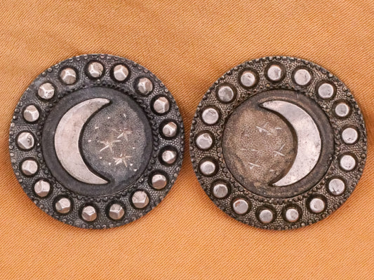 Crescent Moon Etched Stars Tinted Steel Metal Button Various 22mm