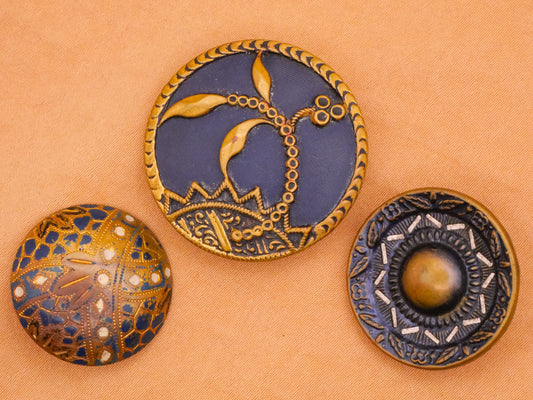 Victorian Blue Accent Antique Metal Button Various 23-32mm