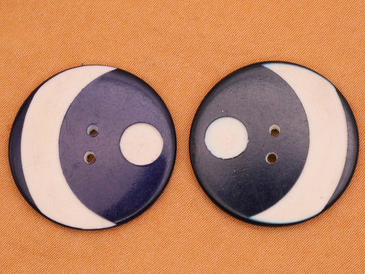 Crescent Moon Dot Blue Carved Casein Vintage Button Various 25mm