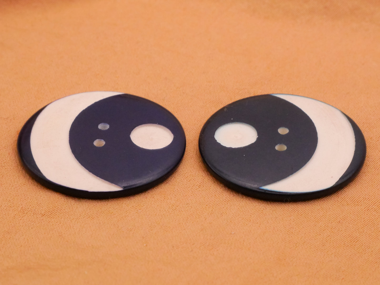 Crescent Moon Dot Blue Carved Casein Vintage Button Various 25mm
