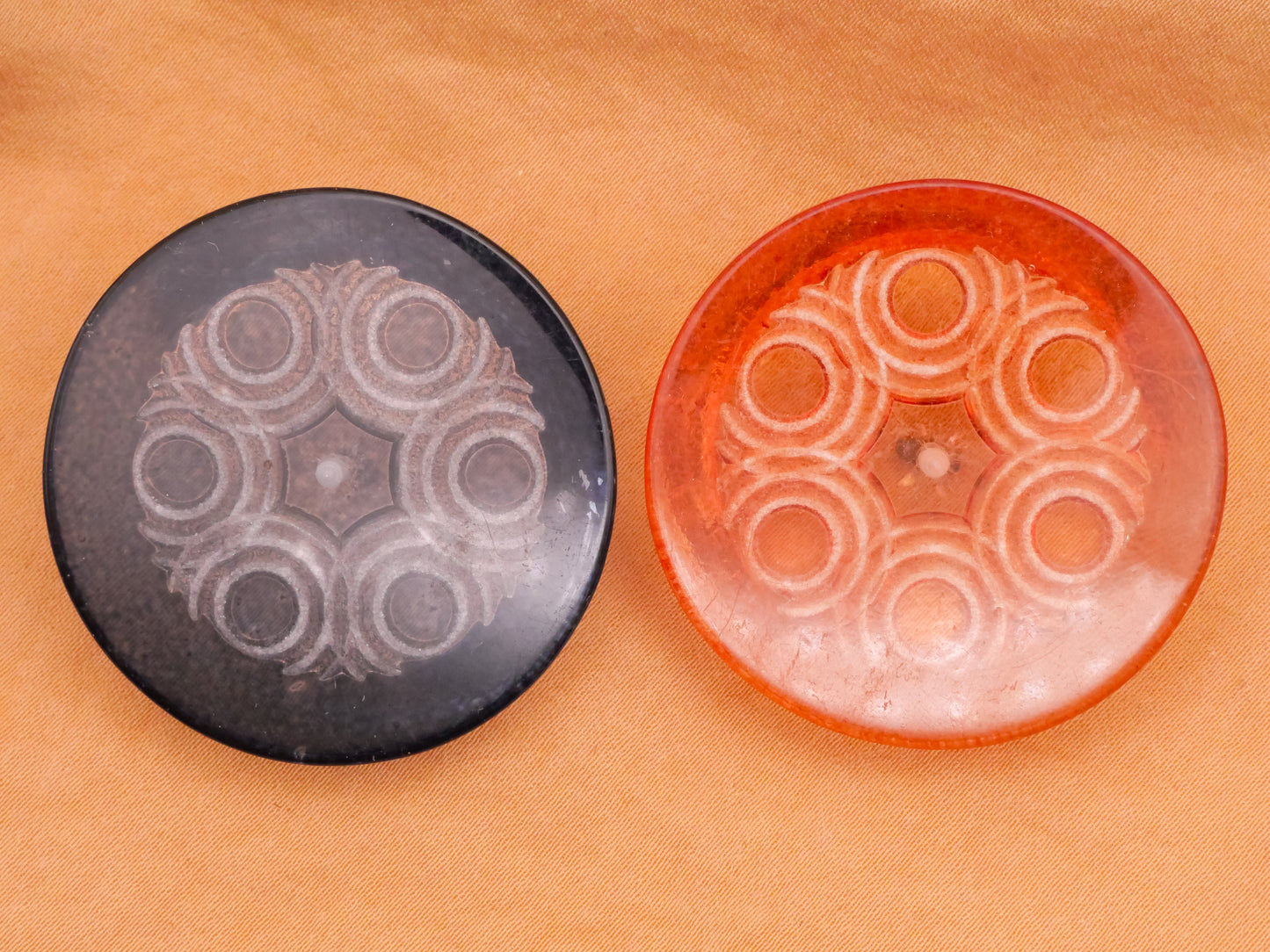 Orbit Lucite Blue or Peach Early Plastic Large Button Various 37mm