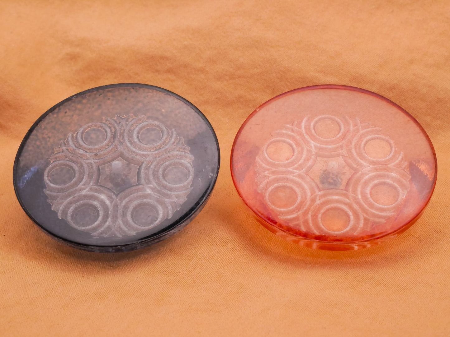 Orbit Lucite Blue or Peach Early Plastic Large Button Various 37mm