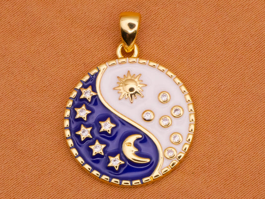 Yin Yang Sun Moon Enamel Gold Metal Pendant Charm Embellishment 18x20mm