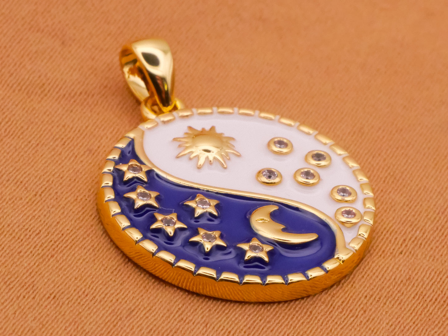 Yin Yang Sun Moon Enamel Gold Metal Pendant Charm Embellishment 18x20mm
