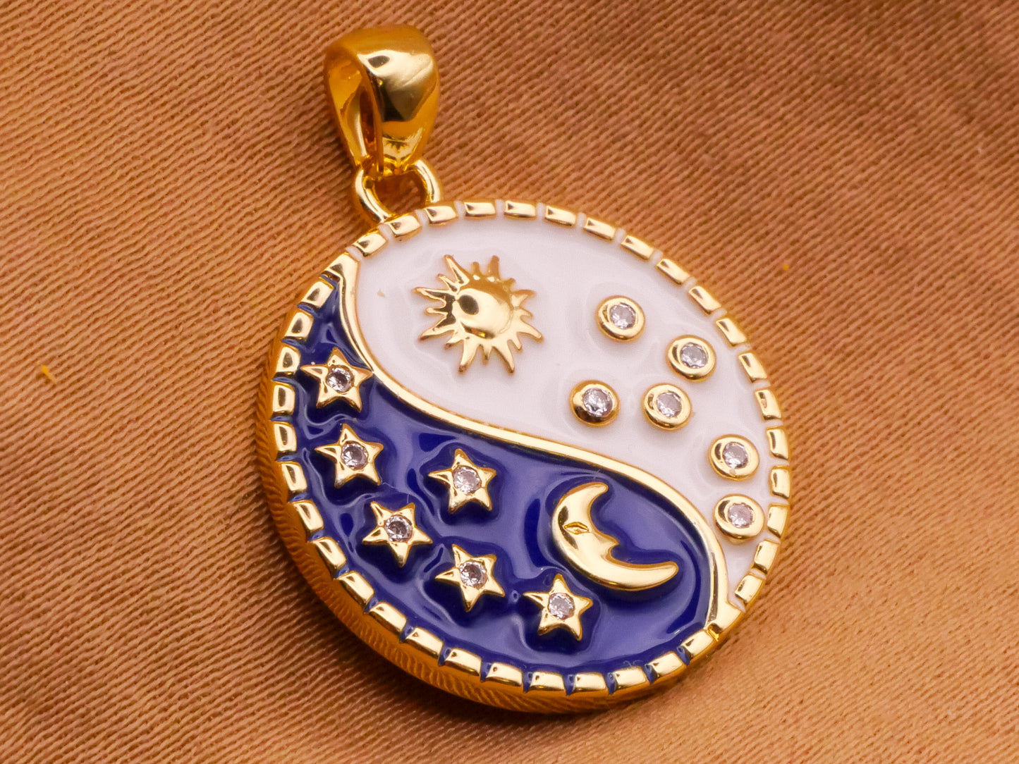 Yin Yang Sun Moon Enamel Gold Metal Pendant Charm Embellishment 18x20mm