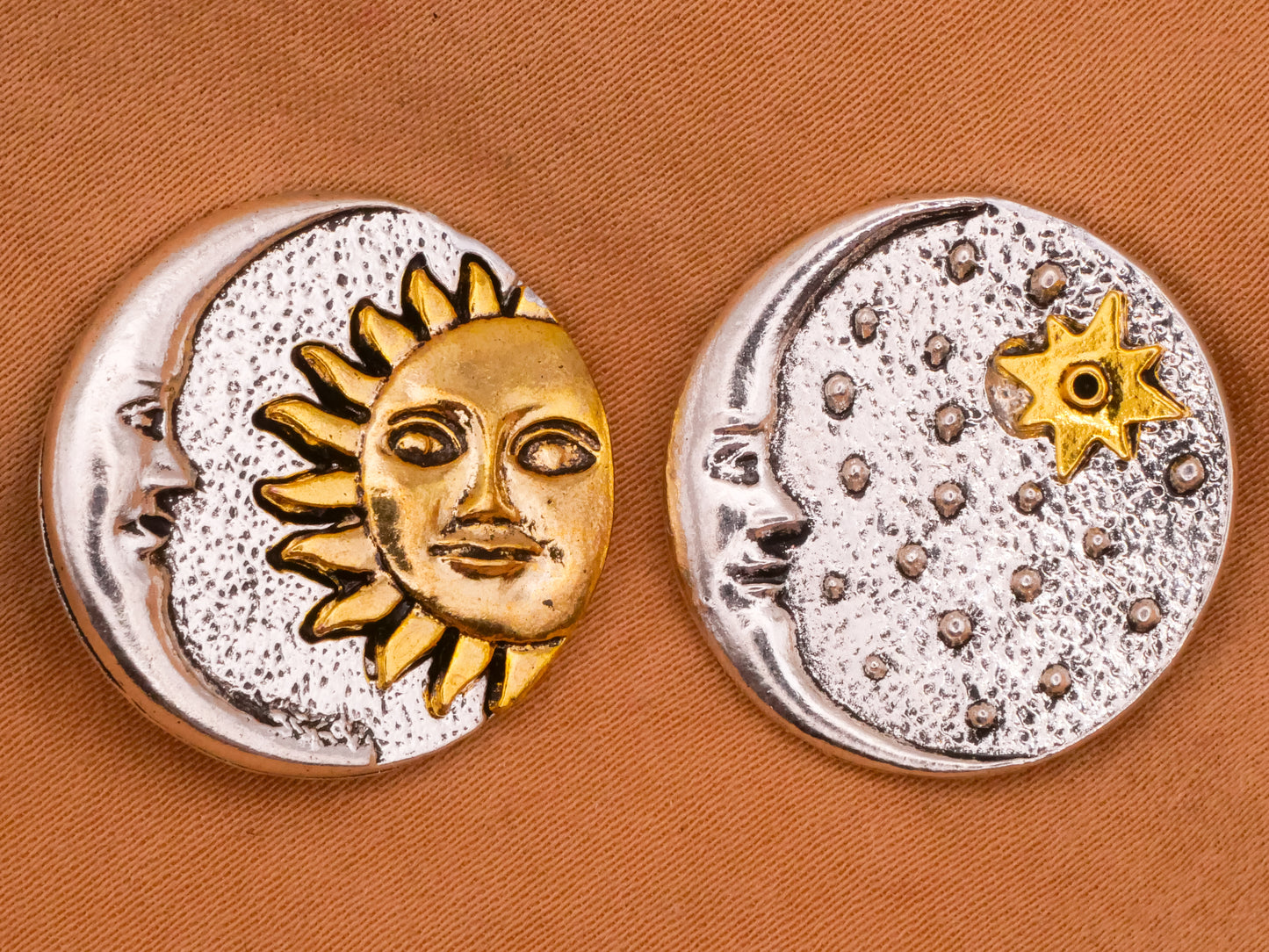 Celestial Moon Sun Star Two-Tone Metal Pair of Buttons 22mm