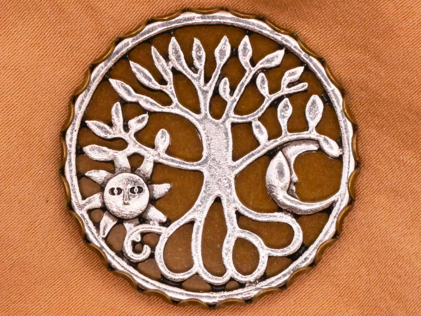 Tree of Life Sun Moon Two-Tone Metal Button 31mm