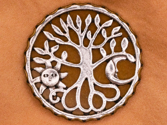 Tree of Life Sun Moon Two-Tone Metal Button 31mm